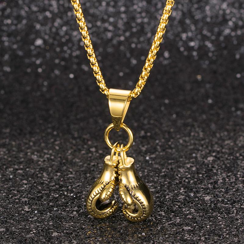Pendentif Colliers Hommes Collier Chaîne Sur Le Cou Gant De Boxe En Acier Inoxydable Sport Long Mode Or Noir Bijoux