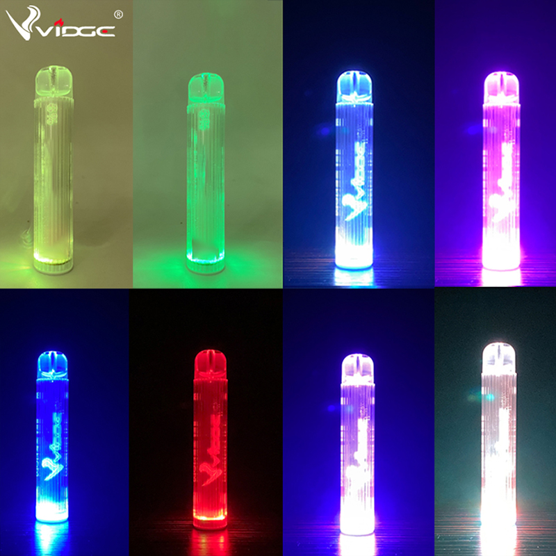 

100% Original 800puffs Glowing Vape pen Electronic Cigarettes VIDGE Flare Disposable Ecig Pod Device 10 Colors With 7colors LED Lighting