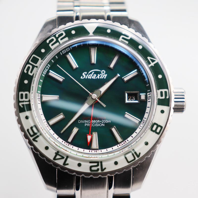 

Wristwatches Men Mechanical Write Watches Vintage Diver GMT Functional Watch Staless Steel Sapphire Calendar Business Men's, Green precious shell