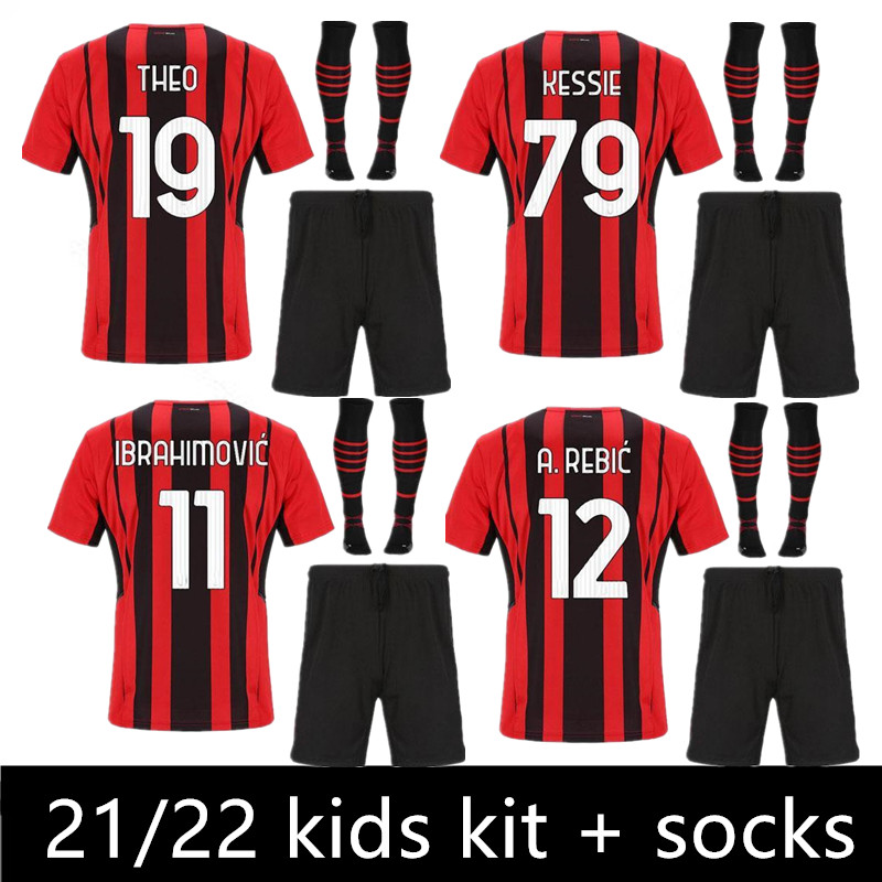 

Thailand 21 22 AC Soccer milan IBRAHIMOVIC jerseys 2021 TONALI Mandzukic Kessie brahim BENNACER THEO REBIC LEAO kids kit+socks sets socks fo, Black;yellow