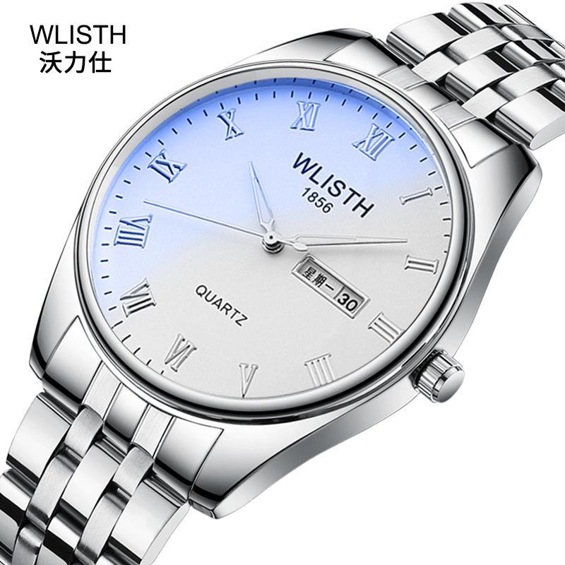 

Wristwatches Wlisth Couple's Watch Business Quartz Luminous Steel Belt Men's Waterproof Leather Women's OEM, White steel male