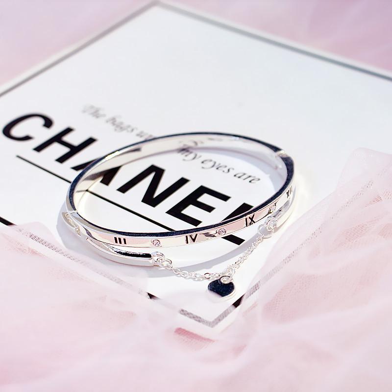 

Wholesale- Rose Gold Stainless Steel Bracelets Bangles Female Heart Forever Love Brand Charm Bracelet for Women Famous Jewelry, Golden;silver