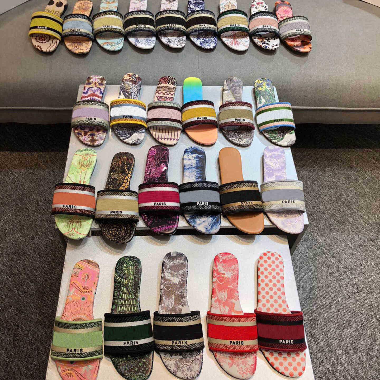 

2021 Women Dway Slide Designer Flat Slipper Embroidered Cotton Upper Flip Flops Classic Vintage Summer Beach Sexy Sandal 49 Colors Zlh, Color 17