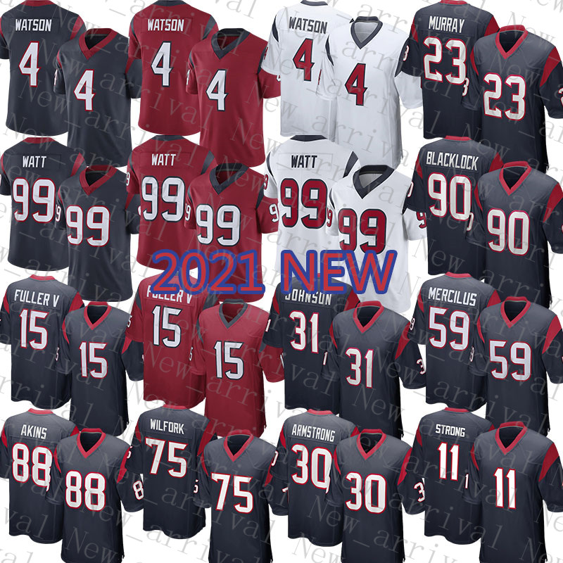 

2021 New Houstons Mens Texan American Football Jersey 99 J.J. Watt 4 Deshaun Watson 23 Arian Foster 90 Jadeveon Clowney 2 Mark Ingram II 94 Charles Omenihu 88 Akins, Mens-dezhouren