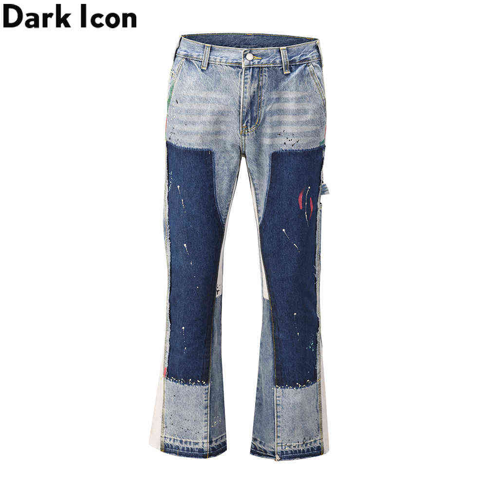 

Patchwork Flare Jeans Men High Street Denim Pants Men's Trousers 210603