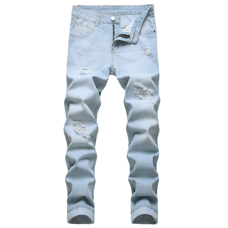 

Men Ripped Slim Fit Jeans Hole Destroyed Skinny Straight Leg Washed Frayed Motocycle Denim Pants Hip Hop Stretch Biker Men's Distressed Trousers YK9205, 3204-1