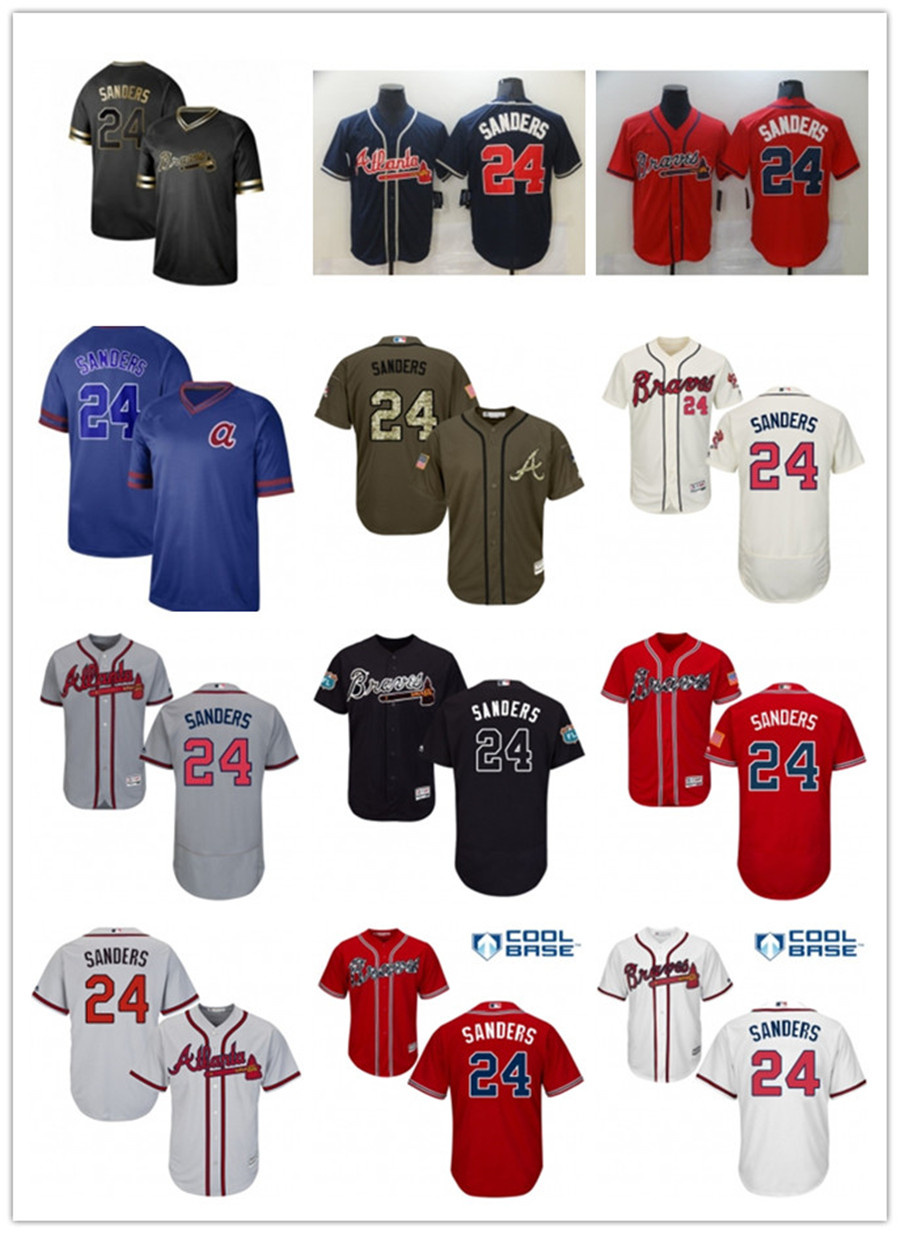 

2021 Men Women Youth Brave 24 Deion Sanders Custom Baseball Jersey Blank Replica Alternate blue white gray, Blue;black