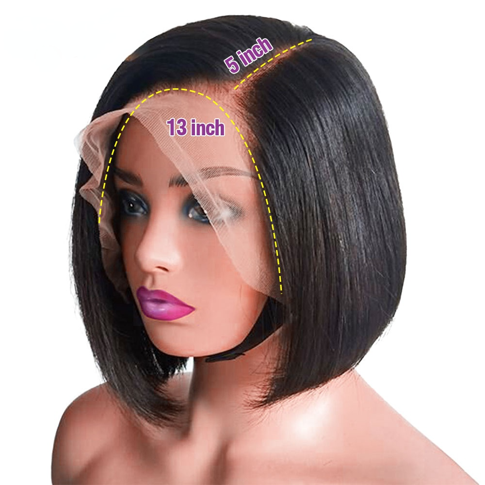 

Straight Lace Front Human Hair Wigs Side Part Bob Wig 13x5x2 T Part Lace Frontal Wig Brazilian Virgin Hair Pixie Cut Bob Wigs, Black