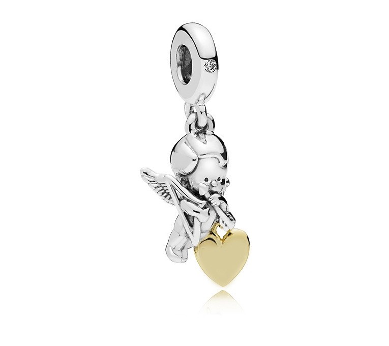 

Fits Pandora Bracelets 20pcs Cupid Love Gold Heart Dangle Silver Charms Bead Charm Beads Pendant For Wholesale Diy European Sterling Necklace Jewelry