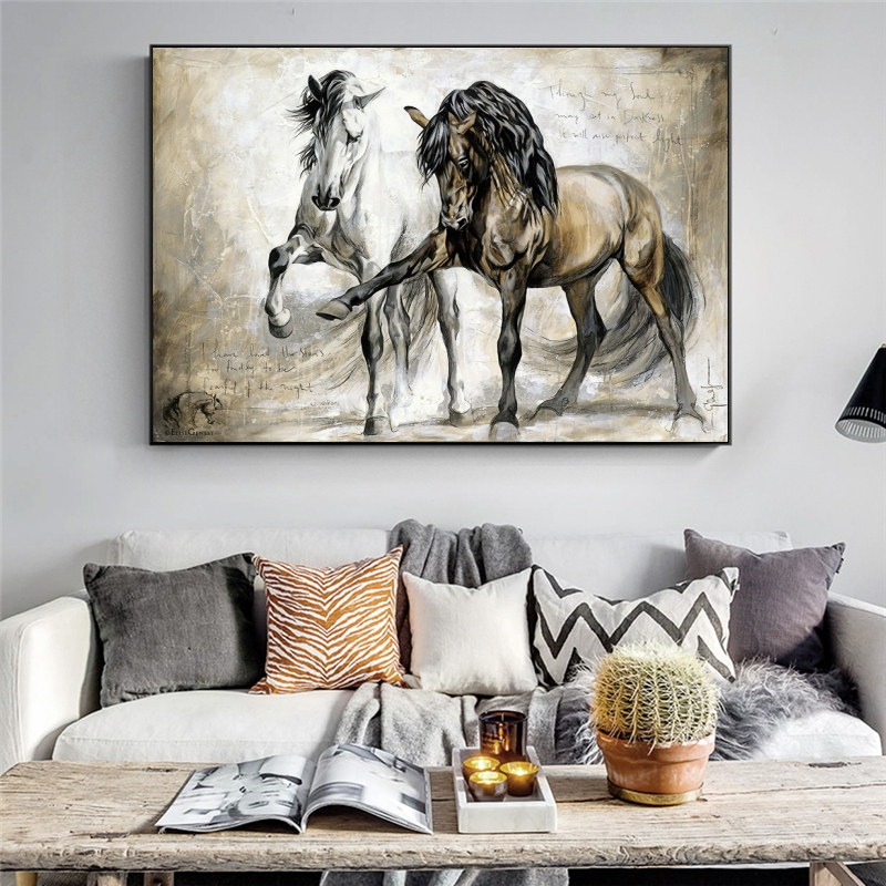

Retro Horse Oil Canvas Paintings Wall ArtAbstract Animal Hanging Pictures for Living Room Home Decor