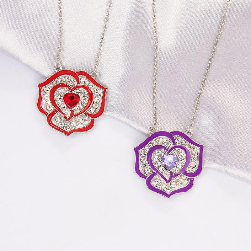 

Pendant Necklaces Exquisite Red Purple Crystal Rose Necklace Elegant Women's Wedding Party Silver Clavicle Chain Charming Jewelry Gift