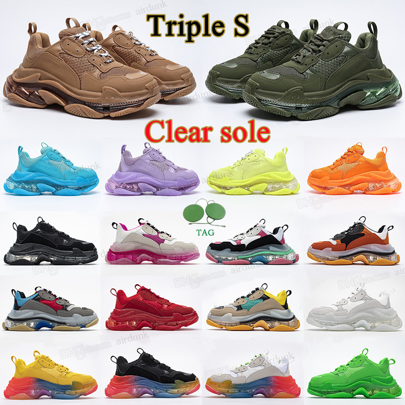 

Fashion men women womens triple s clear sole Platform Casual Shoes Paris 17FW old Dad large increasing sneakers Black Pink Red neon green crystal Designers sports, Shoes box