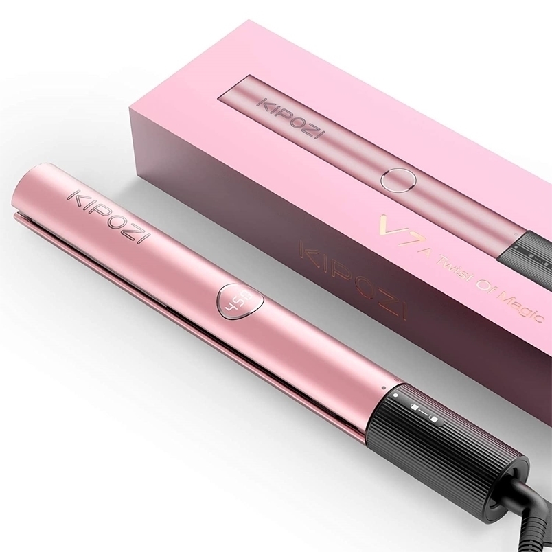 

KIPOZI Professional Hair Striaghtener Instant Heating Flat Iron 2 In 1 Curling Tool with LCD Display 220124