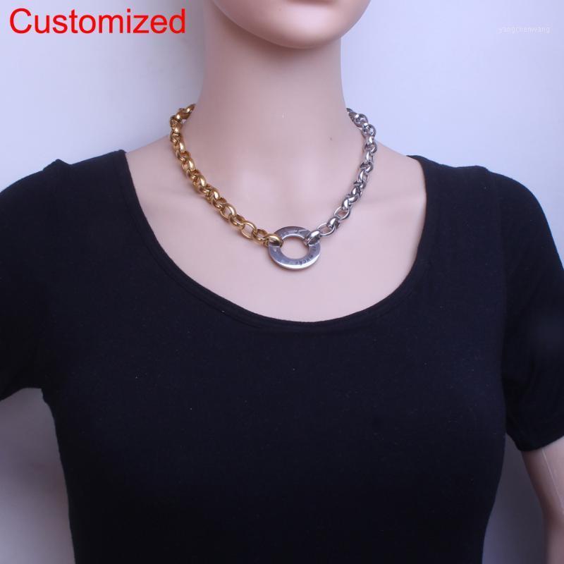 

Chains Customized Personalized Name Fashion Stainless Steel Jewelry Round Pendant ID Tag Chain Necklace High Quality Gift