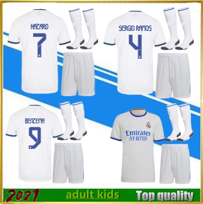 

2021 Real Madrid soccer jersey BENZEMA SERGIO RAMOS Men Kids set 20-21 camiseta de futbol MODRIC HAZARD third football shirt, 21/22 home