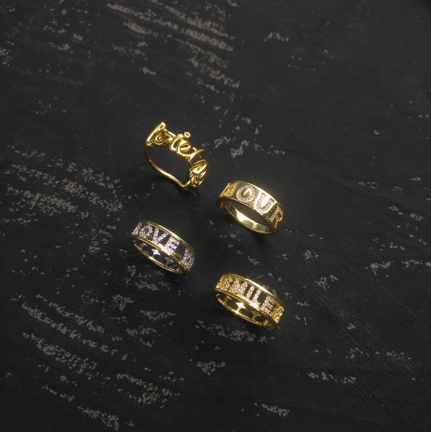 

s925 sterling silver hollow out smile love you letter rings multi style personality simple fashion design luxury jewelry monaco ring gift to, Golden;silver