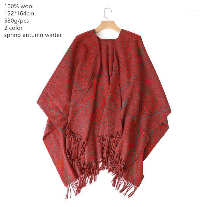 

Scarves Naizaiga 100% Wool Women's Striped Collared Thermal Red Grey Women Winter Poncho Cloak ,SN543