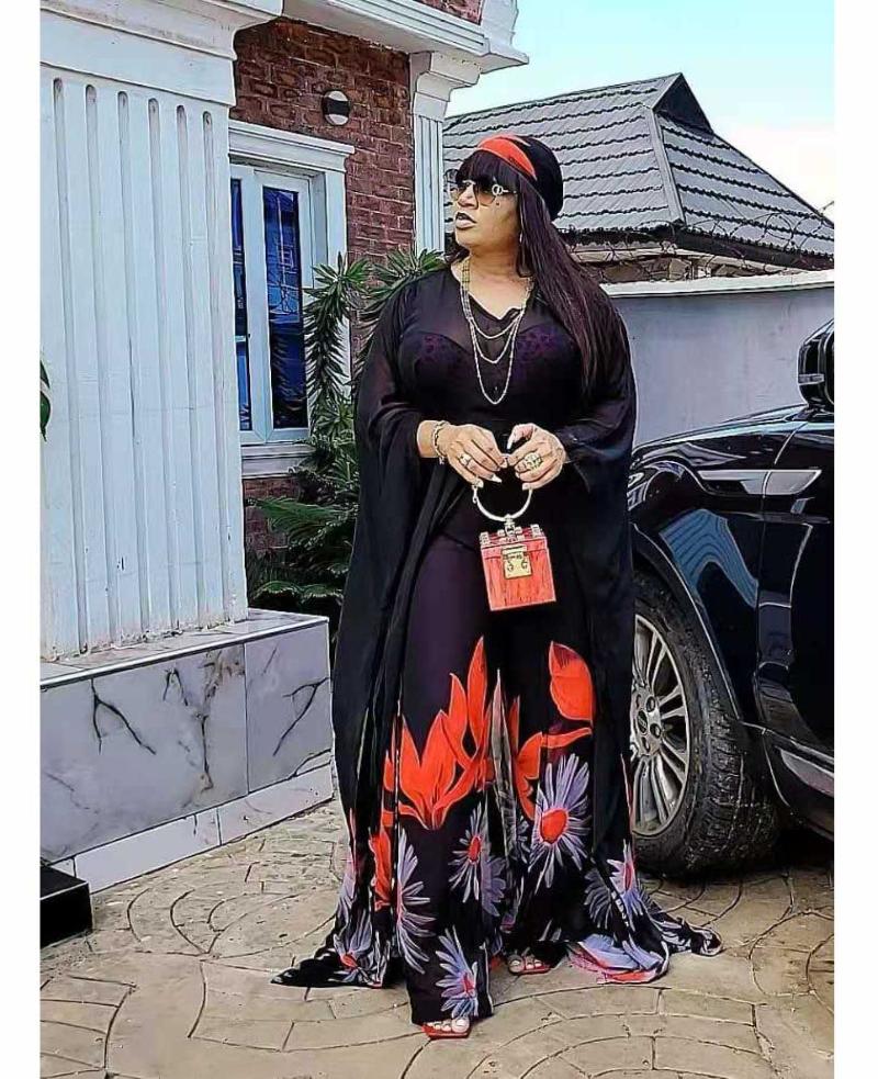 

Ethnic Clothing Fashion Classic Design African Dashiki Women's Abaya Chiffon Fabric Print Loose Dress + Trousers 2 Piece For Lady