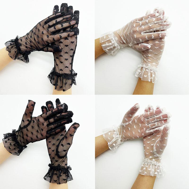 

Ladies Summer Mesh Thin Gloves Bride Wedding Simple Lace Short Tulle Full Finger Mittens Elegant Lady Driving Sunscreen Five Fingers