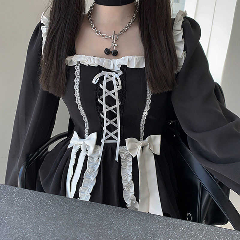 

Japanese uniform maid dress loose kawaii fashion Ulzzang autumn ins Harajuku gothic female casual women school 210608, Black