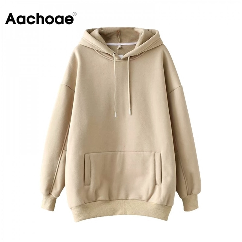 

Aachoae Casual Solid Hooded Hoodies Women Batwing Long Sleeve Plus Size Sweatshirts Autumn Pullover Pure Fashion Tops Sudaderas 211109, Shorts-khaki
