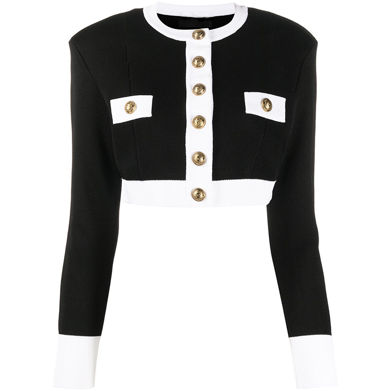 

HIGH STREET est Fall Winter Designer Sweater Women's Color Block Lion Buttons Knit Crop Cardigan Tops 210521, Beige