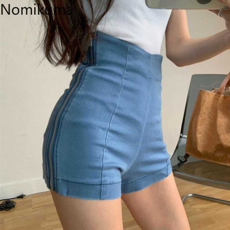 

Nomikuma Side Zipper High Waist Shorts Women Solid Color Denim Short Pants Female Korean Fashion Bottoms Streetwear 3b140 210611, Gray shorts
