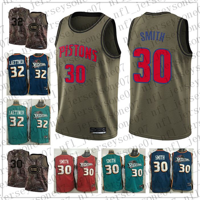 

Custom detroit Mens women youth Pistonss 30 Joe Smith 32 Christian Laettner Blue black white Throwback Basketball jersey