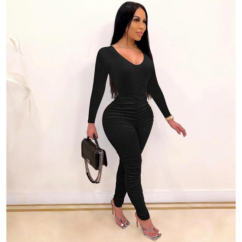 

Women' Jumpsuits & Rompers Autumn And Winter Women Jumpsuit Stacked Pants Joggers V-neck Long Sleeve Womens Outfit, Pink