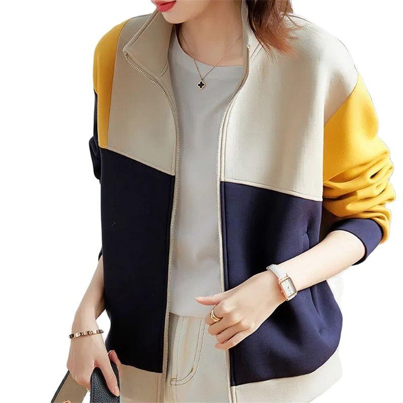 

Women's Hoodies & Sweatshirts Early Autumn 2021 Stand-Up Collar Zipper Hoodie Miss Sportswear Casual Jacket Tops Color Matching Ladies Coat, Black