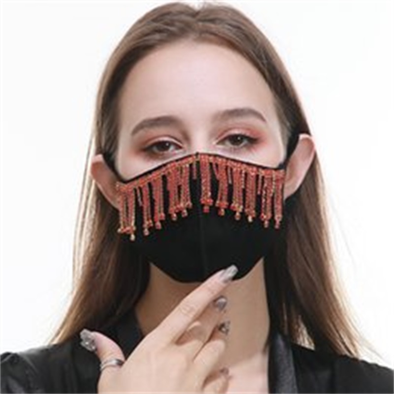 

Black Protection Reusable Mascarilla Cotton Cloth Face Mask Dustproof Water Drop Tassels Mouth Respirator Breathable Jewel Adults 16 5rg B2
