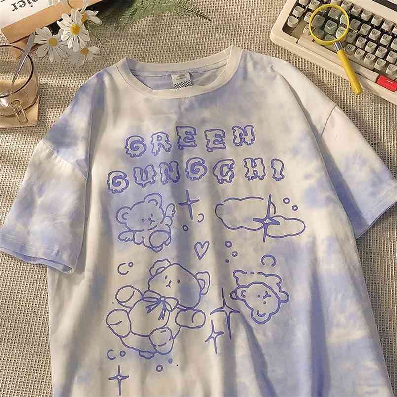 

Harajuku Cute Bear Tshirt Streetwear Summer Oversize T Shirt Women Short Sleeve Top Female Tee Hip Hop Tie Dyed Tshirts 210708, Coffee