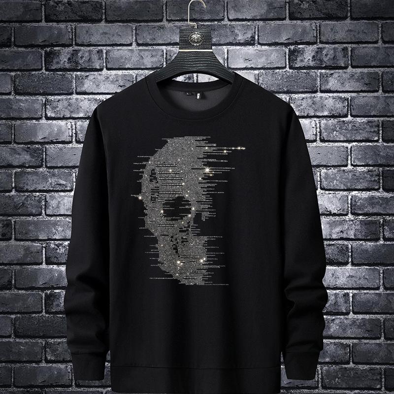 

Men's Hoodies & Sweatshirts 2022 Half Skull Rhinestones Men Hoodie Sweatshirt Fashion Streetwear Full O Neck Rib Sleeve Pullover Mens Autumn, Black
