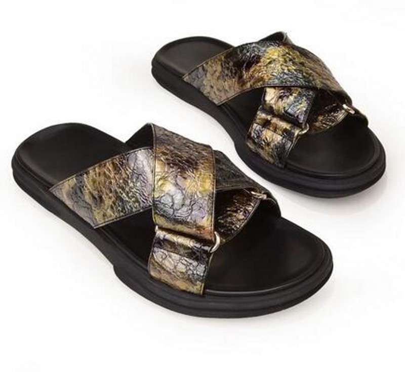 

Summer Flip Flops Mens Slippers Flat heel Genuine leather Casual Slides Male Sandalias Comfortable Shoes with box