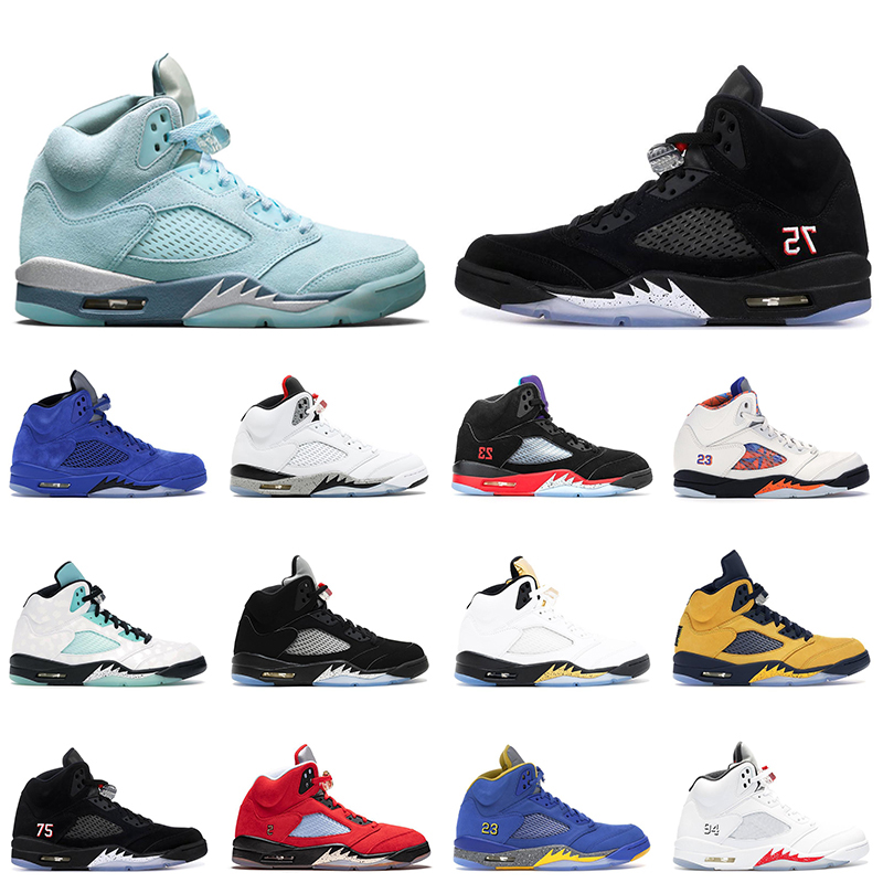 

mens basketball shoes Bluebird jumpman 5 5S Ghost Green Alternate Bel Grape blue suede White Cement men sports sneakers