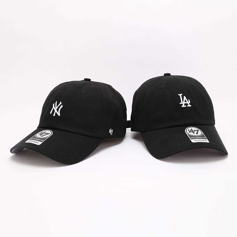 

47brand baseball cap women's spring and summer soft top small label La embroidered NY duck tongue ins curved brim sunshade black hat, Black white l