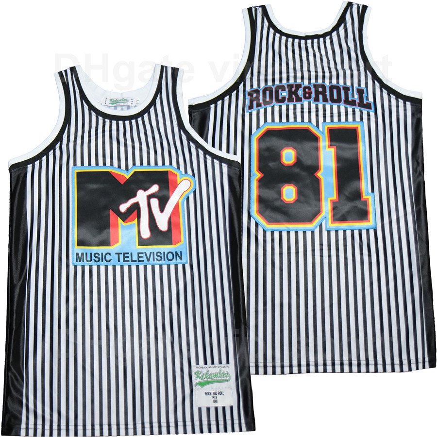 

Men Basketball 81 Rock & Roll Music Television MTV Jersey Stripe White Color Team Embroidery And Sewing Pure Cotton Breathable Sport Uniform Top Quality, 999 grey