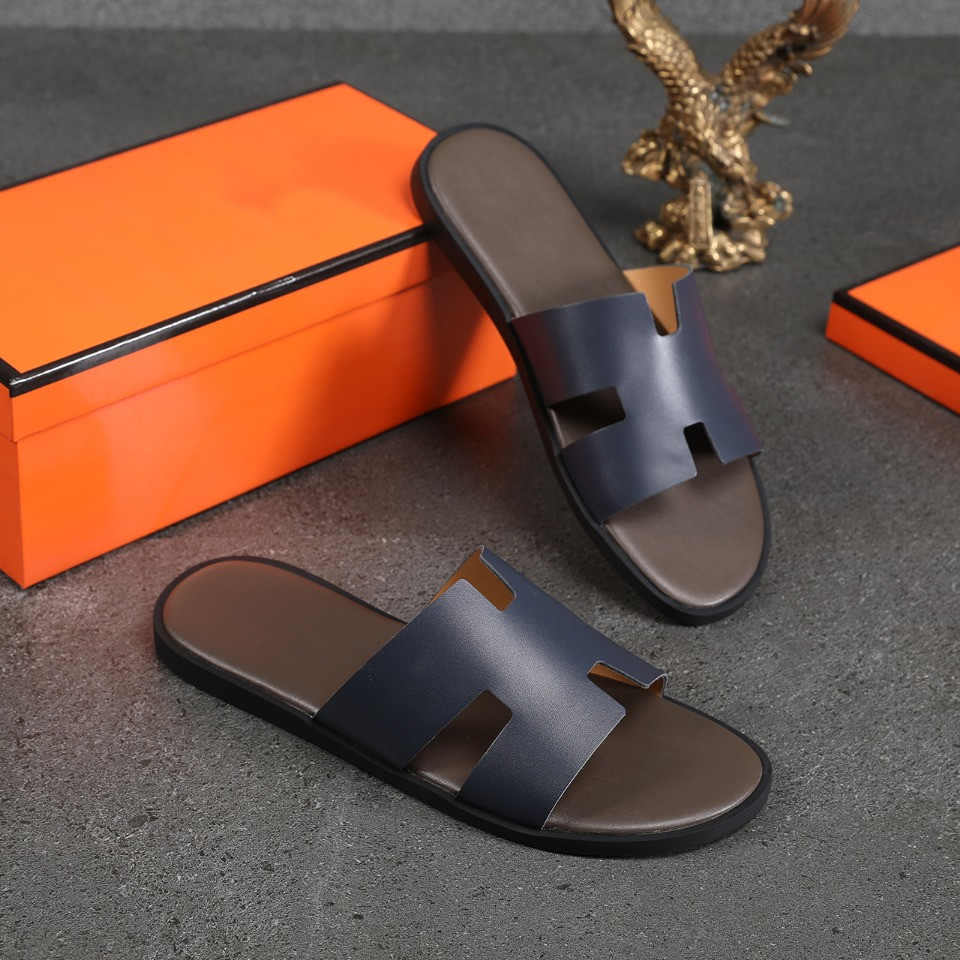 

2021 boys Men's half slipper Genuine Leather European Cowhide style sandals men shoes loafers Large size slippers lazy shoe