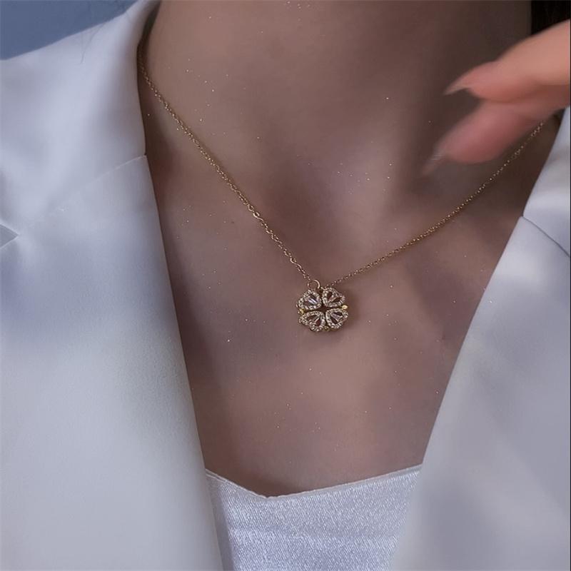 

Chains Korean Version Of The Four Love Hearts Can Be Opened Four-leaf Clover Necklace Female High-end Chain Jewelry Wholesale, Silver