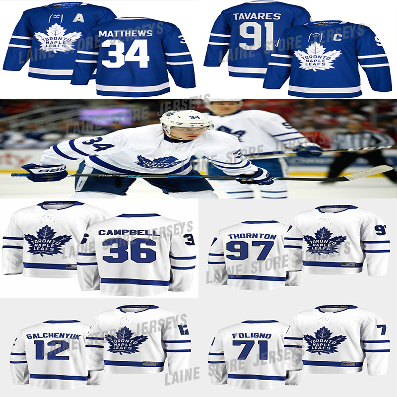 

Toronto Maple Leafs Jersey 36 Jack Campbell 71 Foligno 91 John Tavares 34 Auston Matthew 16 Marner 12 Galchenyuk 97 Thornton hockey jerseys, White