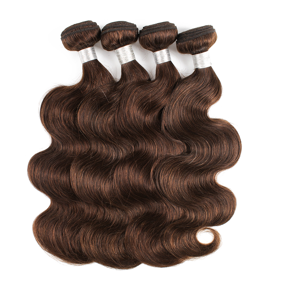 

Color 4 Dark Brown Brazilian Body Wave 4 Bundles Quality Remy Human Hair Extension Unprocessed Virgin Brazilian Hair Body Wave, Color #4