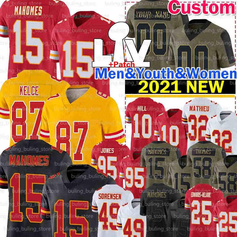 

15 Patrick Mahomes Jersey Chiefes 10 Tyreek Hill 87 Travis Kelce City Tyrann Mathieu Kansa Derrick Thomas Chris Jones Christian Okoye L'Jarius Sneed Daniel Sorensen, Youth jersey(q z)