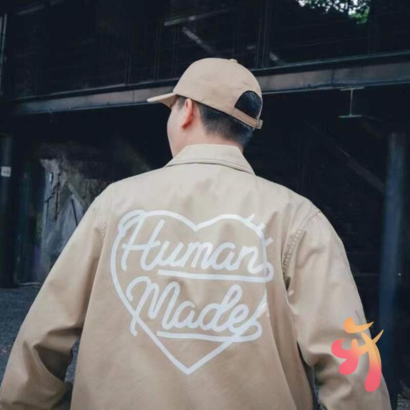 

Men's Jackets HUMAN MADE Jacket Women Casual Line Love Duck Print And Button Tooling For Men, Black;brown
