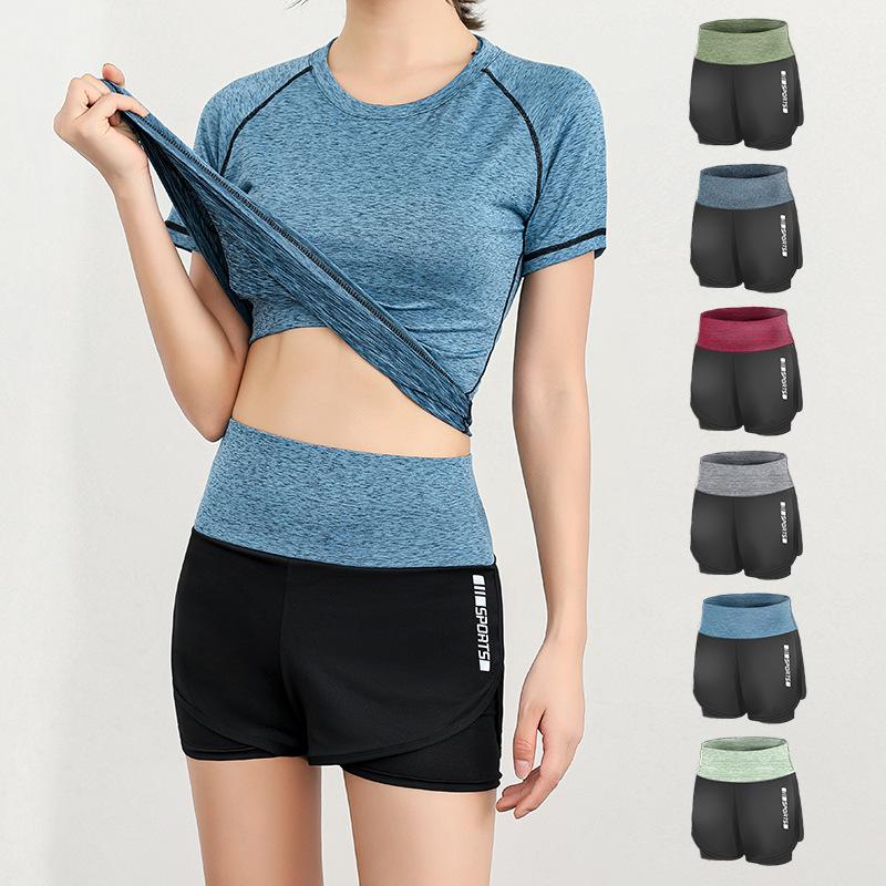 Printemps Fitness Yoga course à pied série femmes Sports loisirs alpinisme équitation élastique faux deux Shorts vêtements de sport