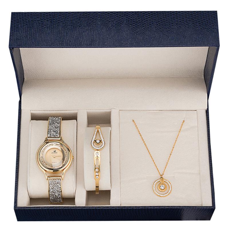 

Wristwatches Watch Gift Box Set Women Wrist Stainless Steel Bangle Necklace Fashion Style, Slivery;brown