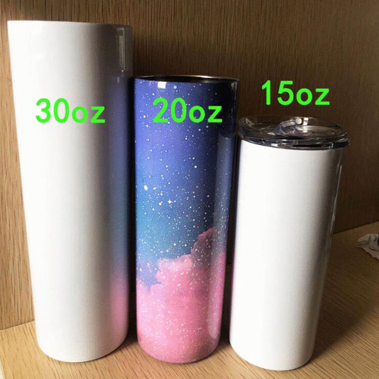 

personality 20 oz sublimation straight skinny tumbler 12oz 15oz 20oz 30oz stainless steel vacuum car mug water bottle with lid DIY gift cup, White