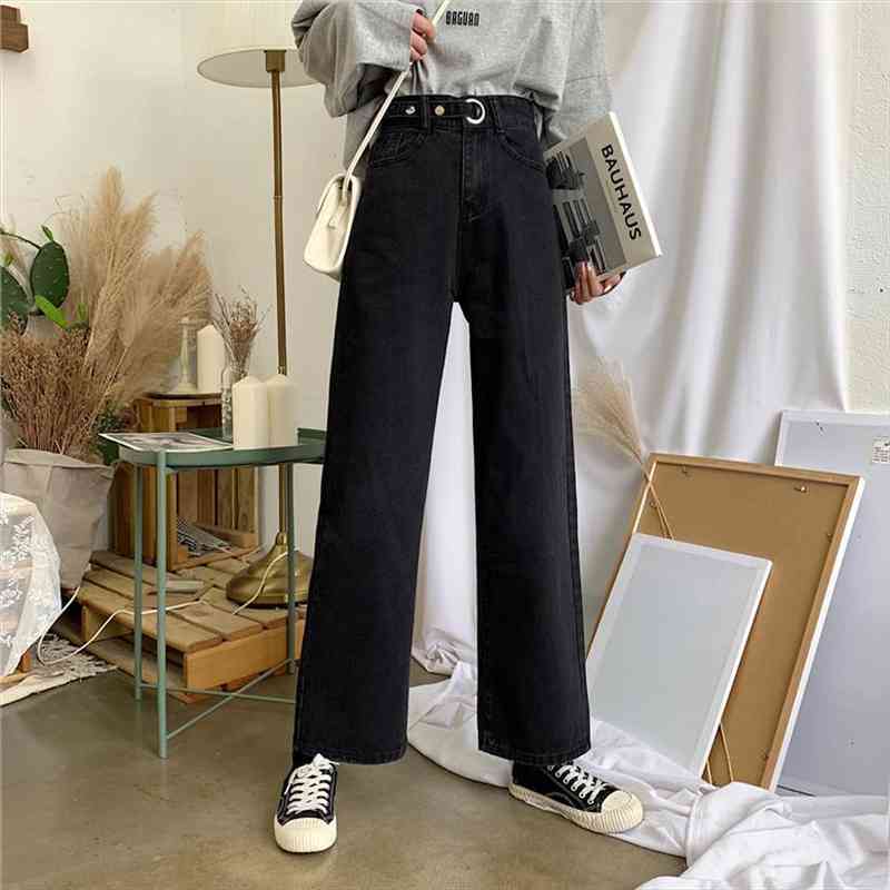 

high waist jeans for women denim jeans mom boyfriend black street style button fly wide leg, Blue