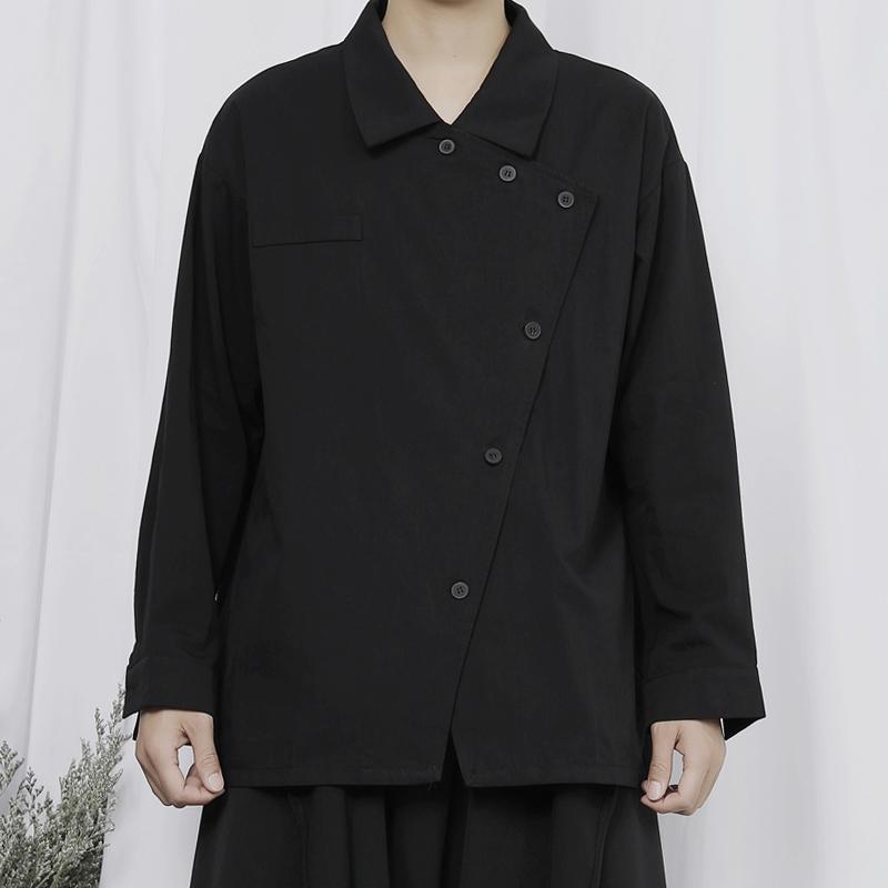 

Men' Casual Shirts XS-6XL 2021 Men Women' Clothing Catwalk Niche Designer Asymmetric Button Loose Long Sleeve Shirt Plus Size Singer Costu, Black