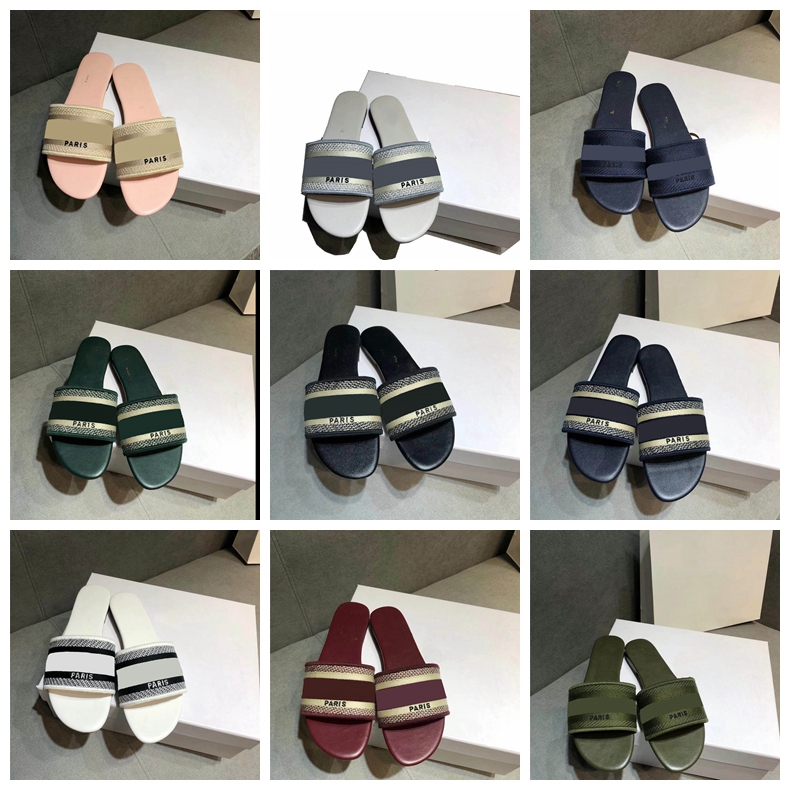 

Vintage Letters Embroidered Slippers INS Fashion Slide Sandals for Women Womens Outdoor Street Beach Shoes Flat Slipper Sandal