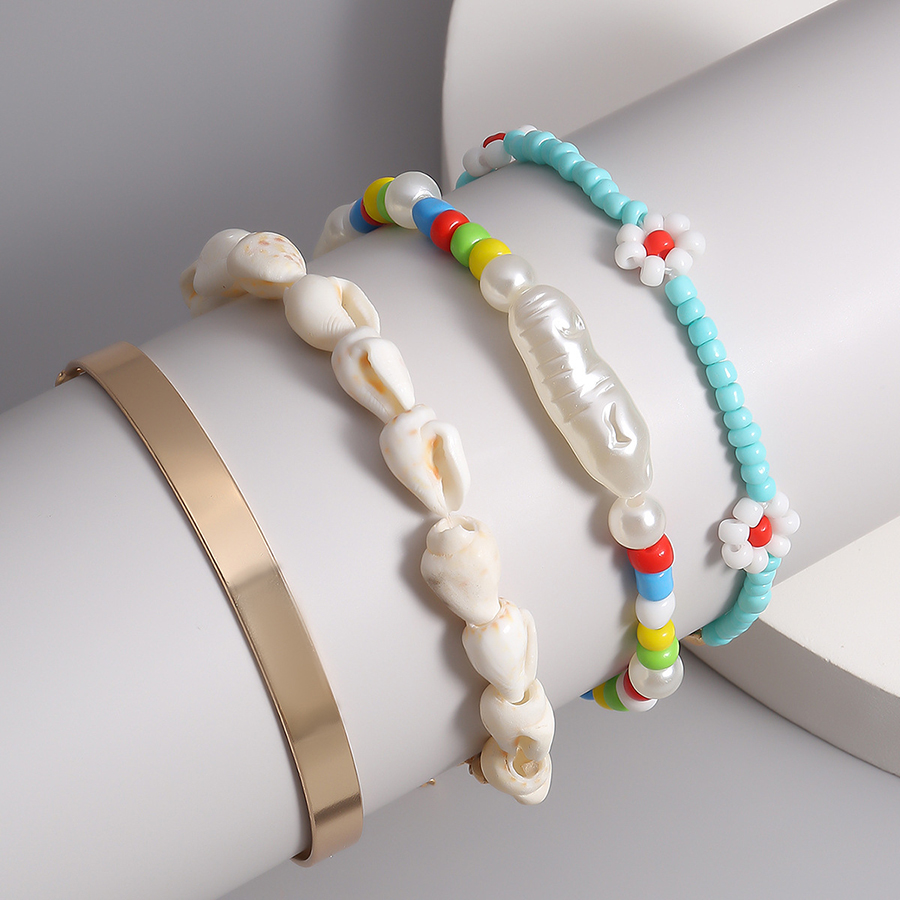 

shell Seed Beaded Strands Bracelet personalized handmade Bohemian style multi-layer colorful Strand bracelets set simple and fashionable rice beads Jewelry gift